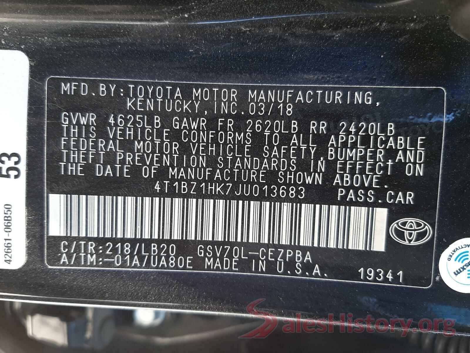 4T1BZ1HK7JU013683 2018 TOYOTA CAMRY