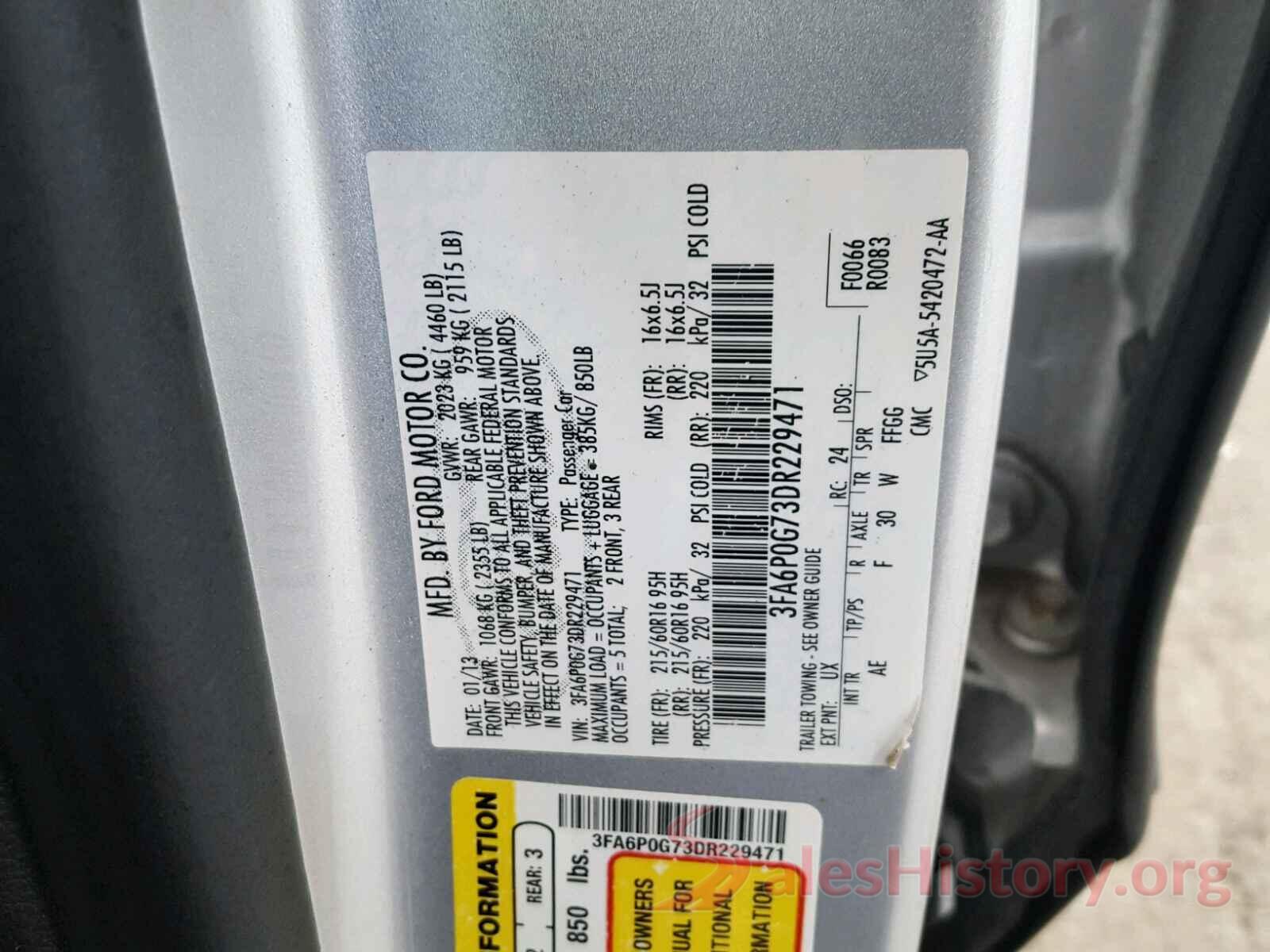 3FA6P0G73DR229471 2013 FORD FUSION