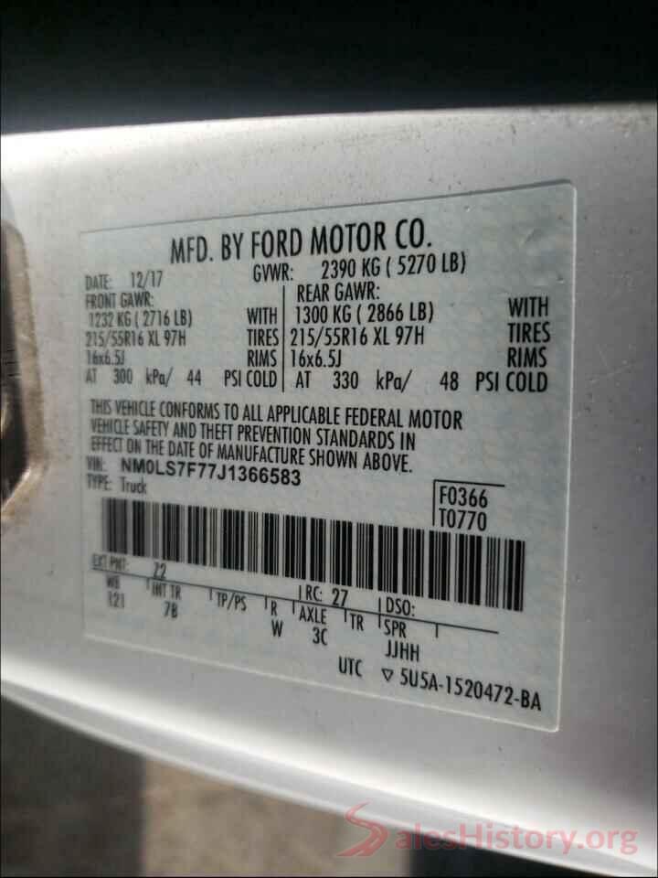 NM0LS7F77J1366583 2018 FORD TRANSIT CO