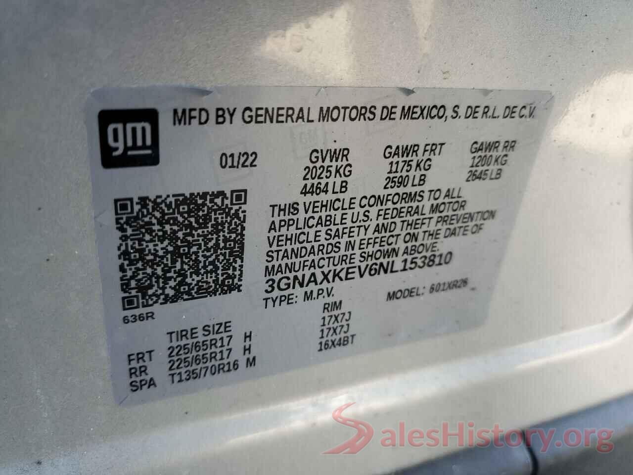 3GNAXKEV6NL153810 2022 CHEVROLET EQUINOX