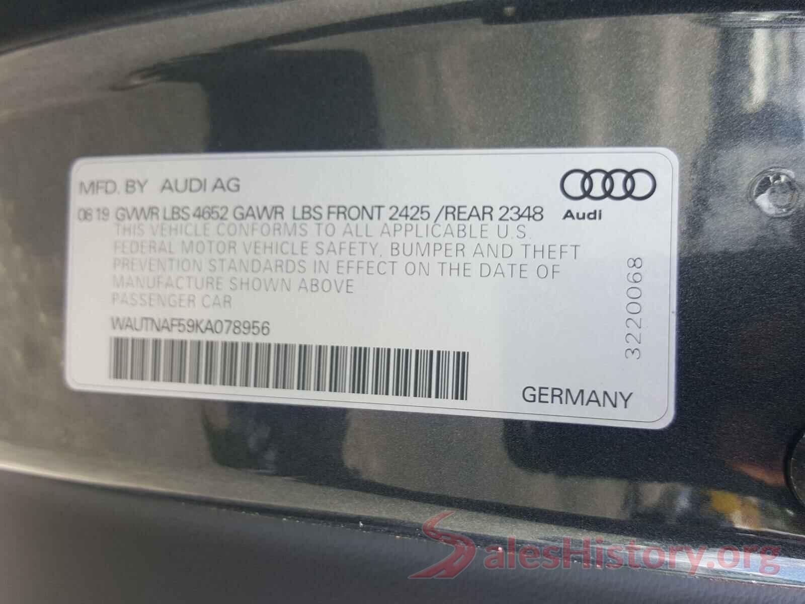 WAUTNAF59KA078956 2019 AUDI A5