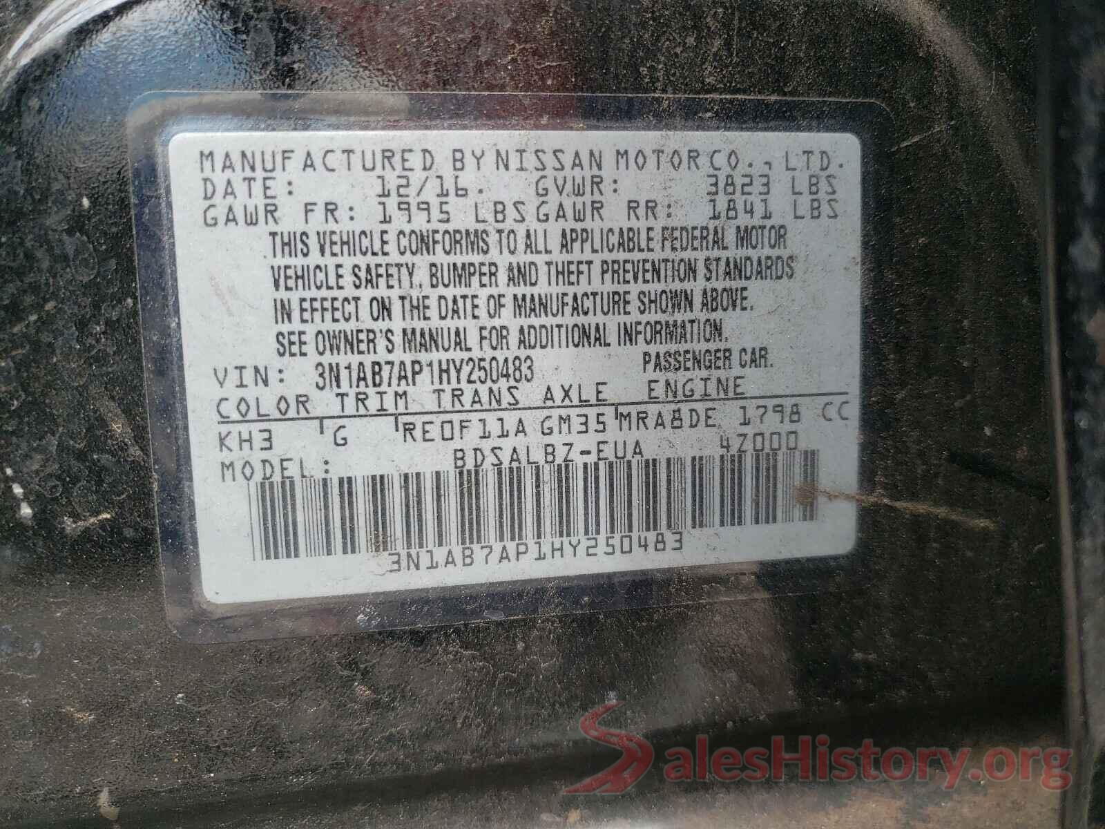 3N1AB7AP1HY250483 2017 NISSAN SENTRA