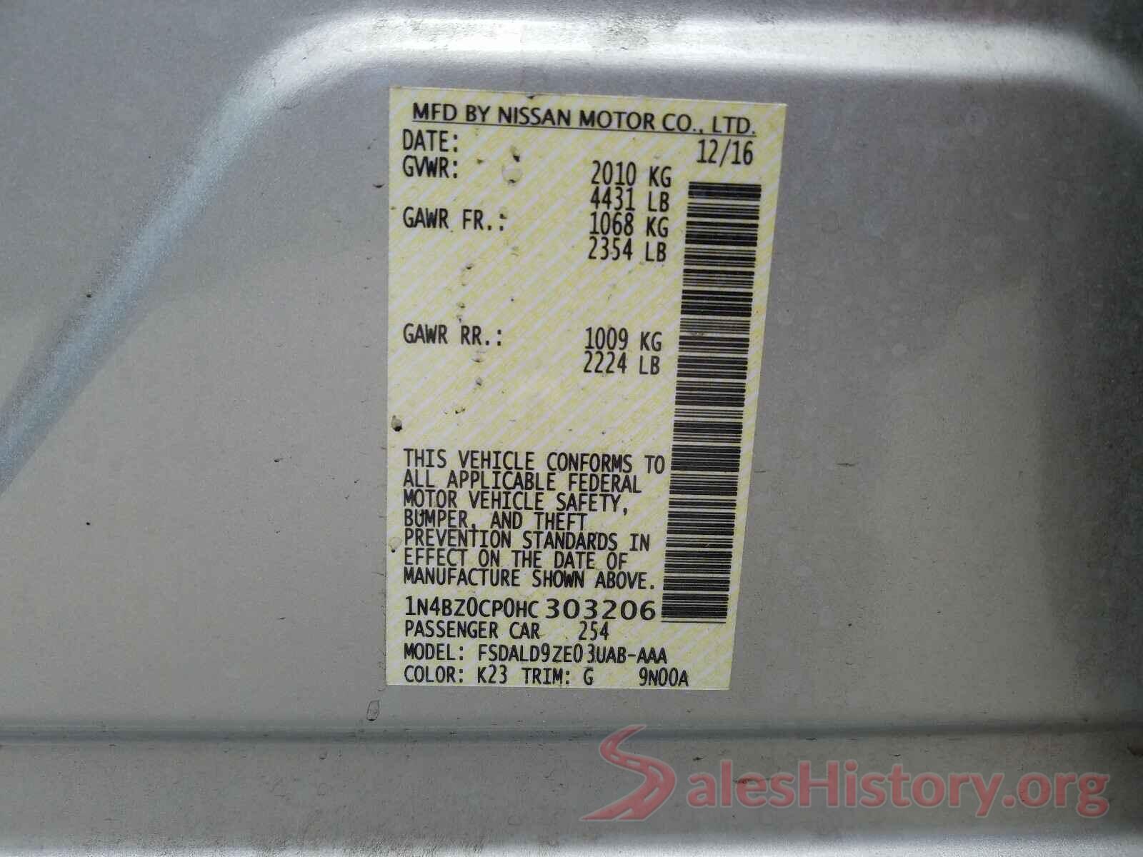 1N4BZ0CP0HC303206 2017 NISSAN LEAF