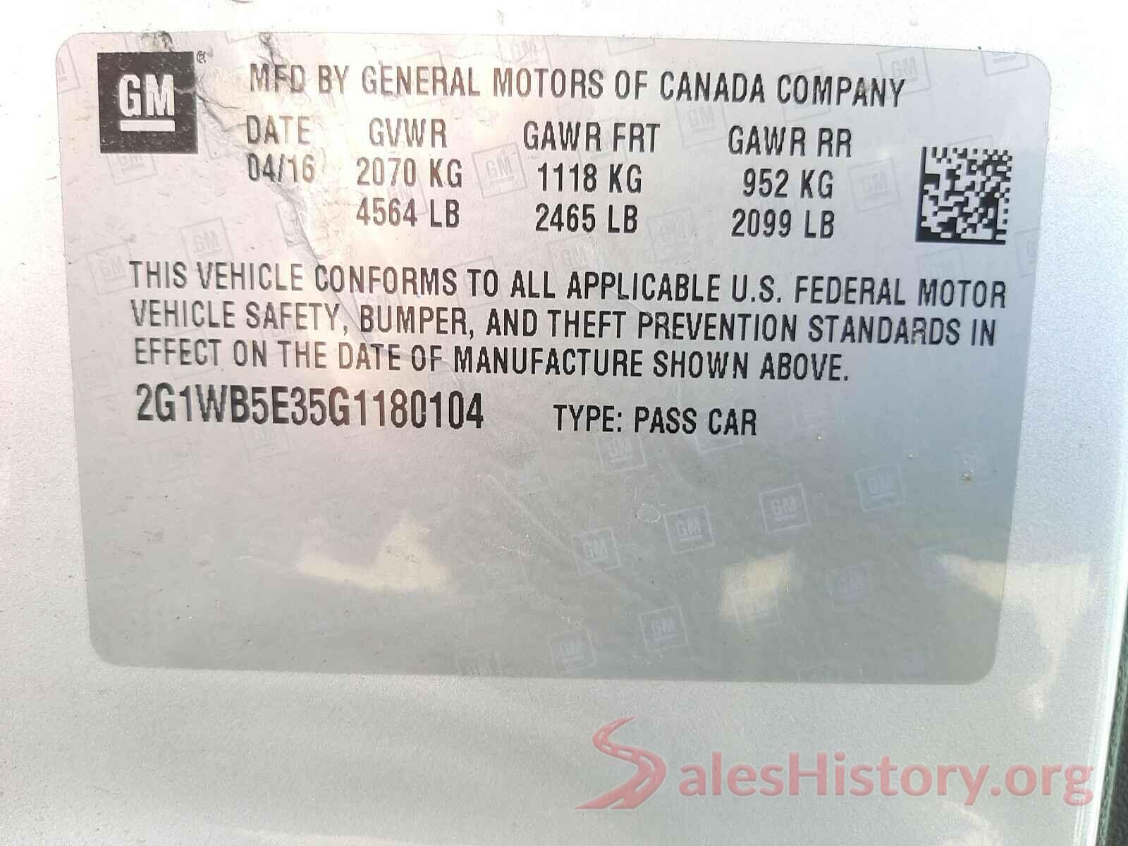 2G1WB5E35G1180104 2016 CHEVROLET IMPALA