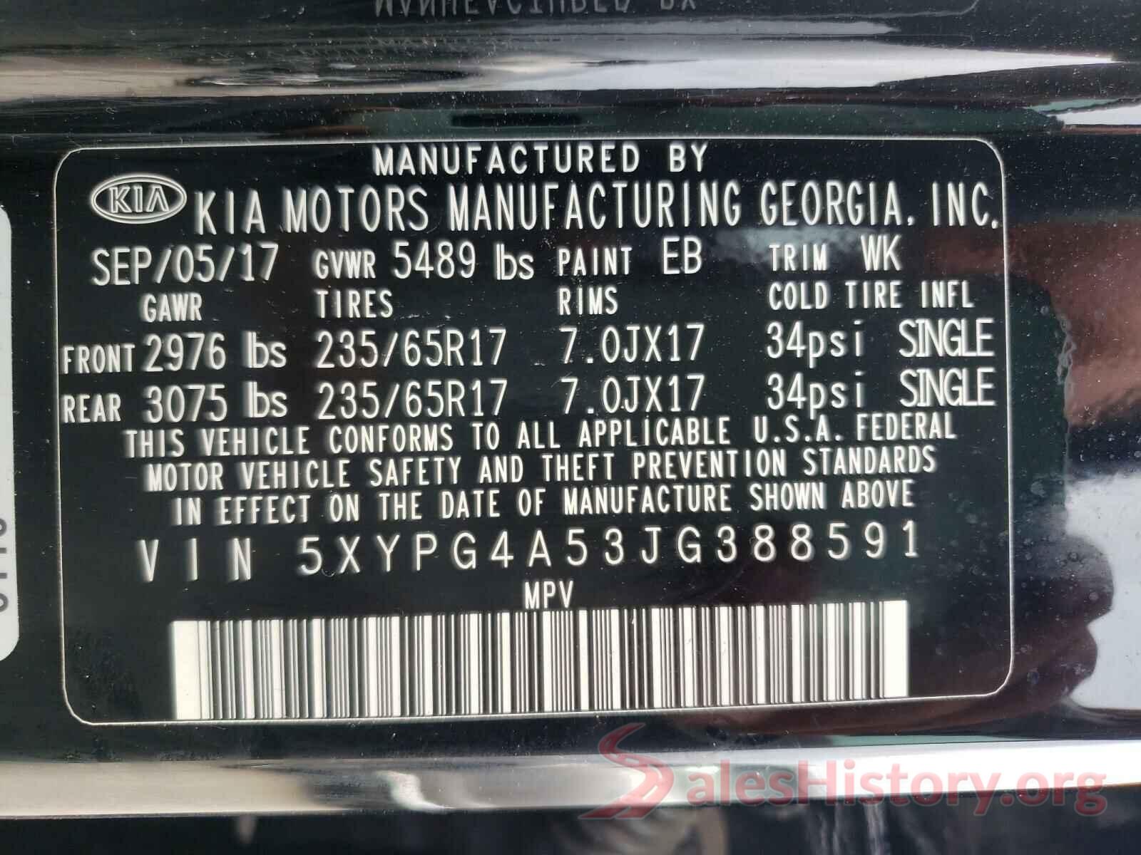 5XYPG4A53JG388591 2018 KIA SORENTO