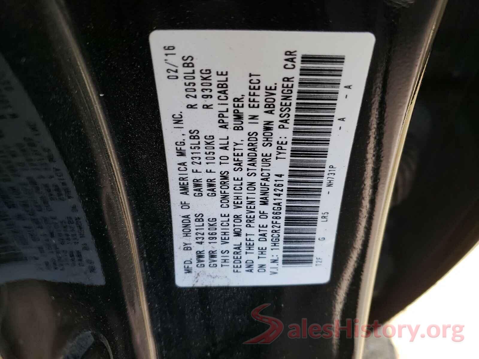 1HGCR2F86GA142614 2016 HONDA ACCORD