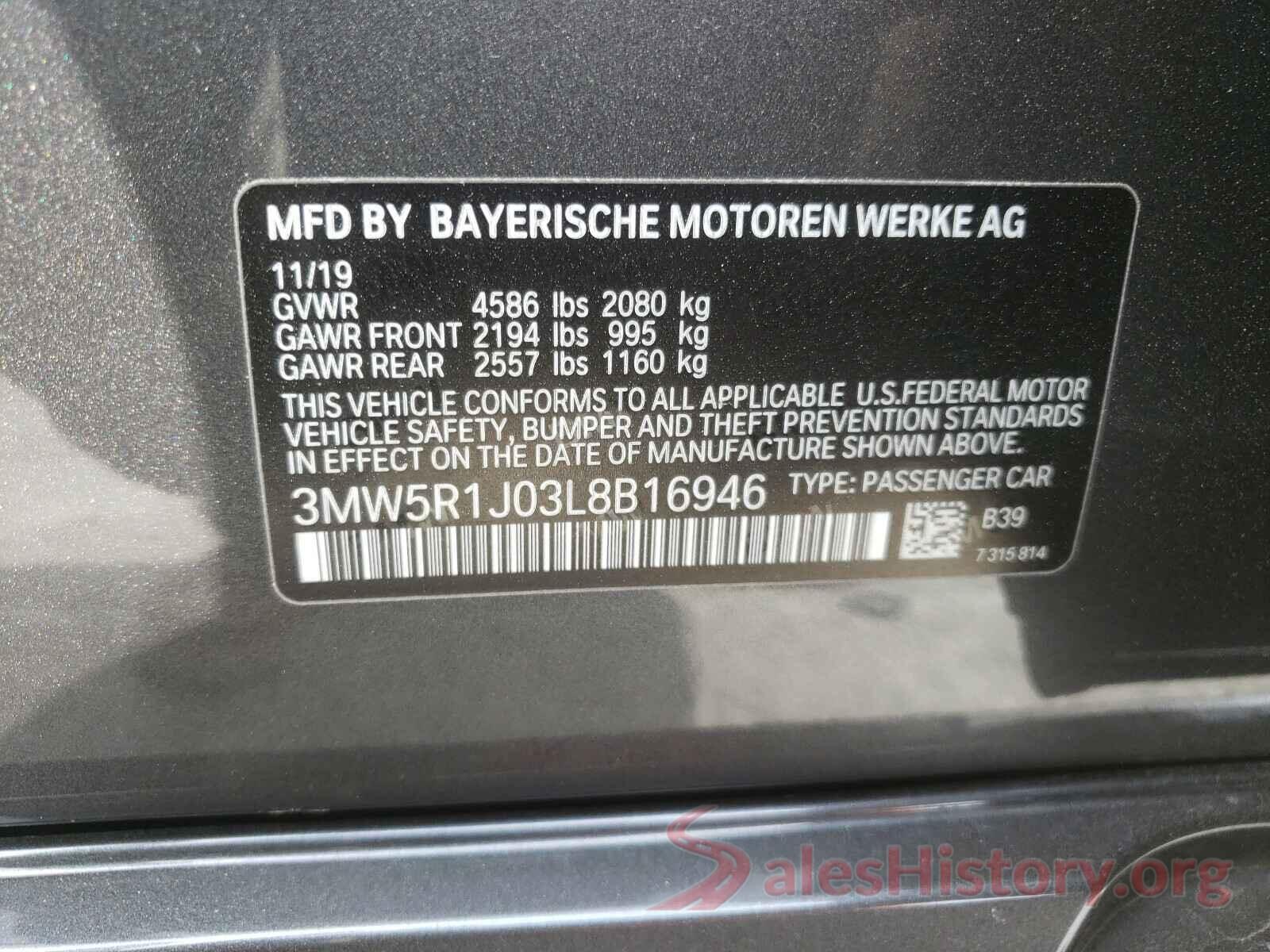 3MW5R1J03L8B16946 2020 BMW 3 SERIES