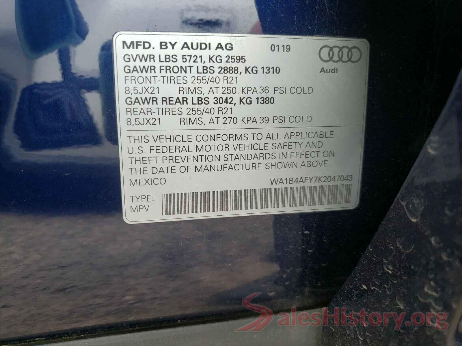 WA1B4AFY7K2047043 2019 AUDI SQ5