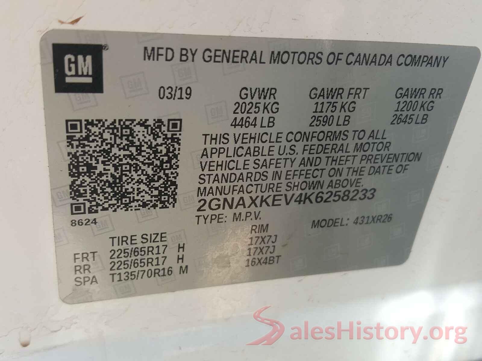 2GNAXKEV4K6258233 2019 CHEVROLET EQUINOX