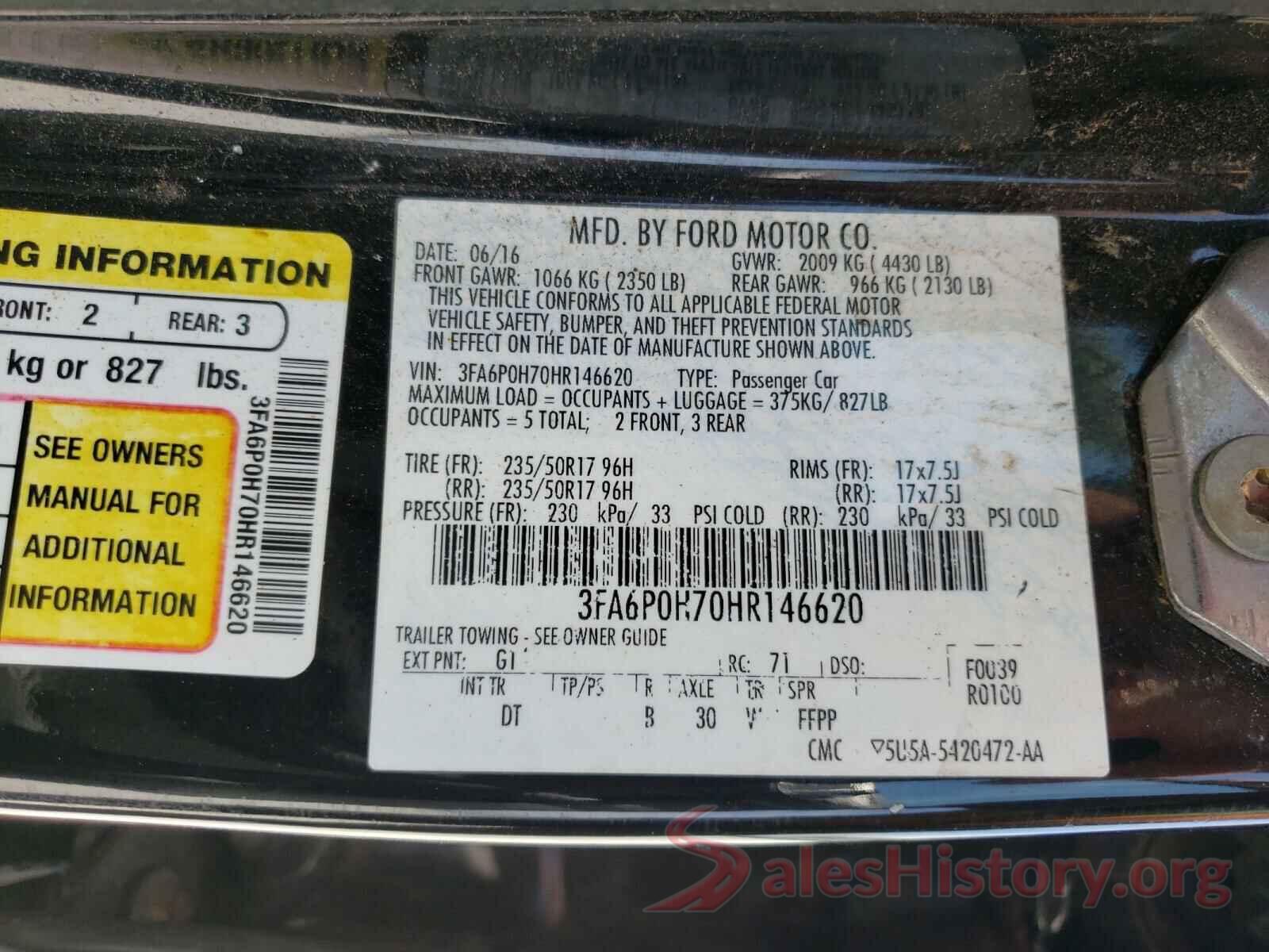 3FA6P0H70HR146620 2017 FORD FUSION