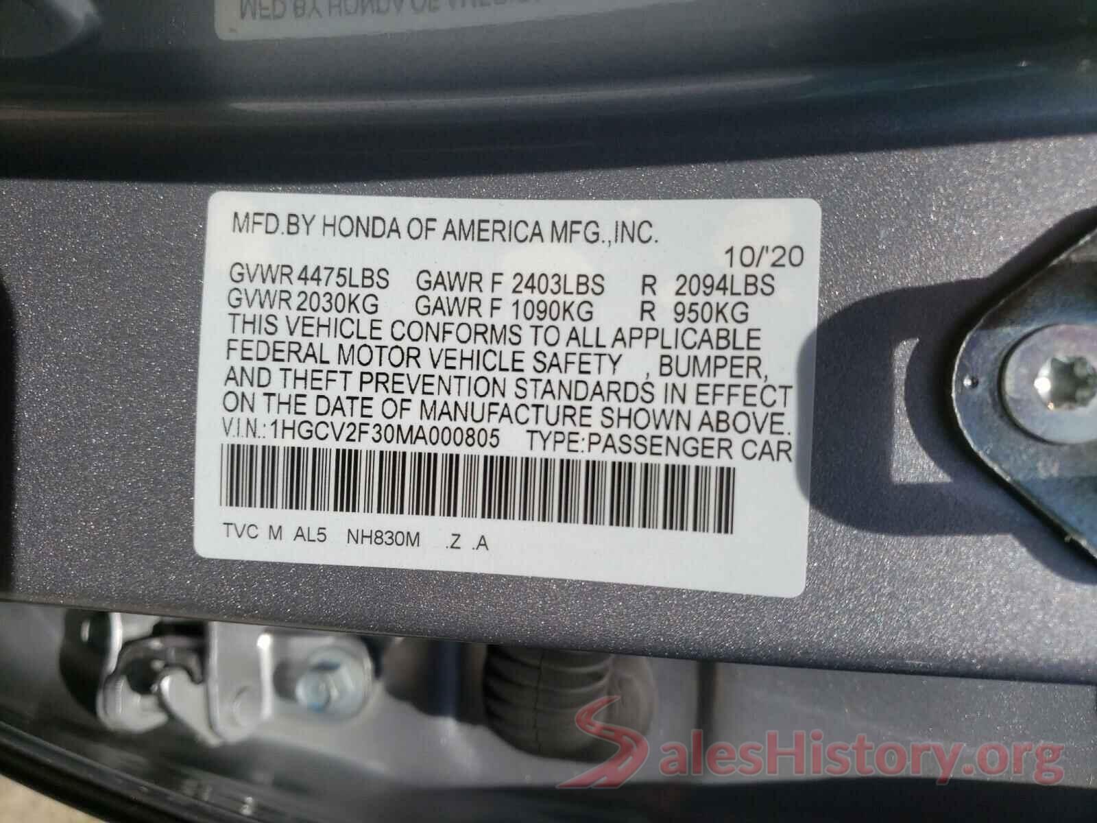 1HGCV2F30MA000805 2021 HONDA ACCORD