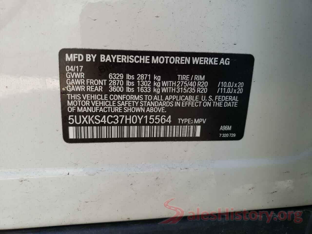 5UXKS4C37H0Y15564 2017 BMW X5