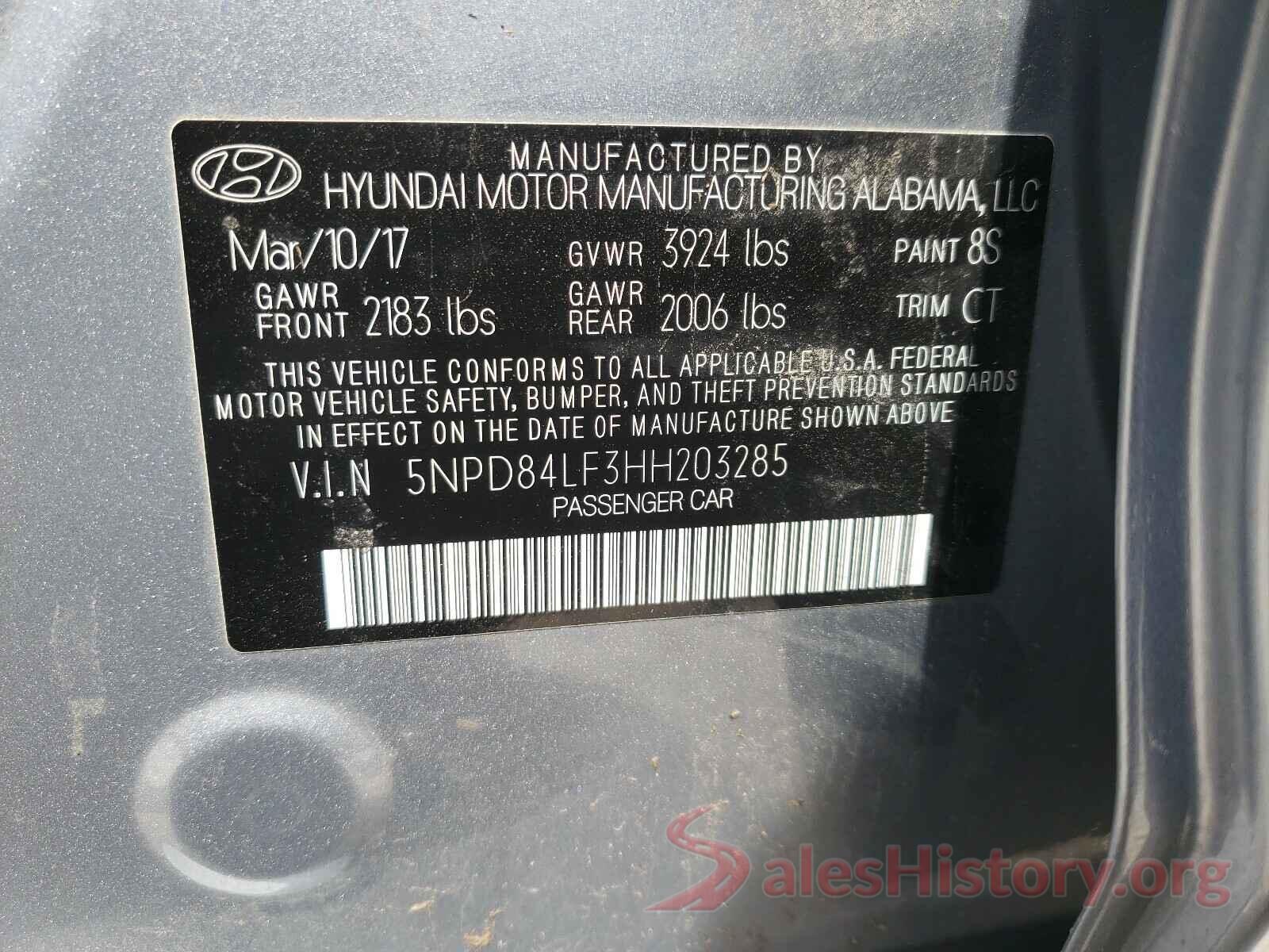 5NPD84LF3HH203285 2017 HYUNDAI ELANTRA