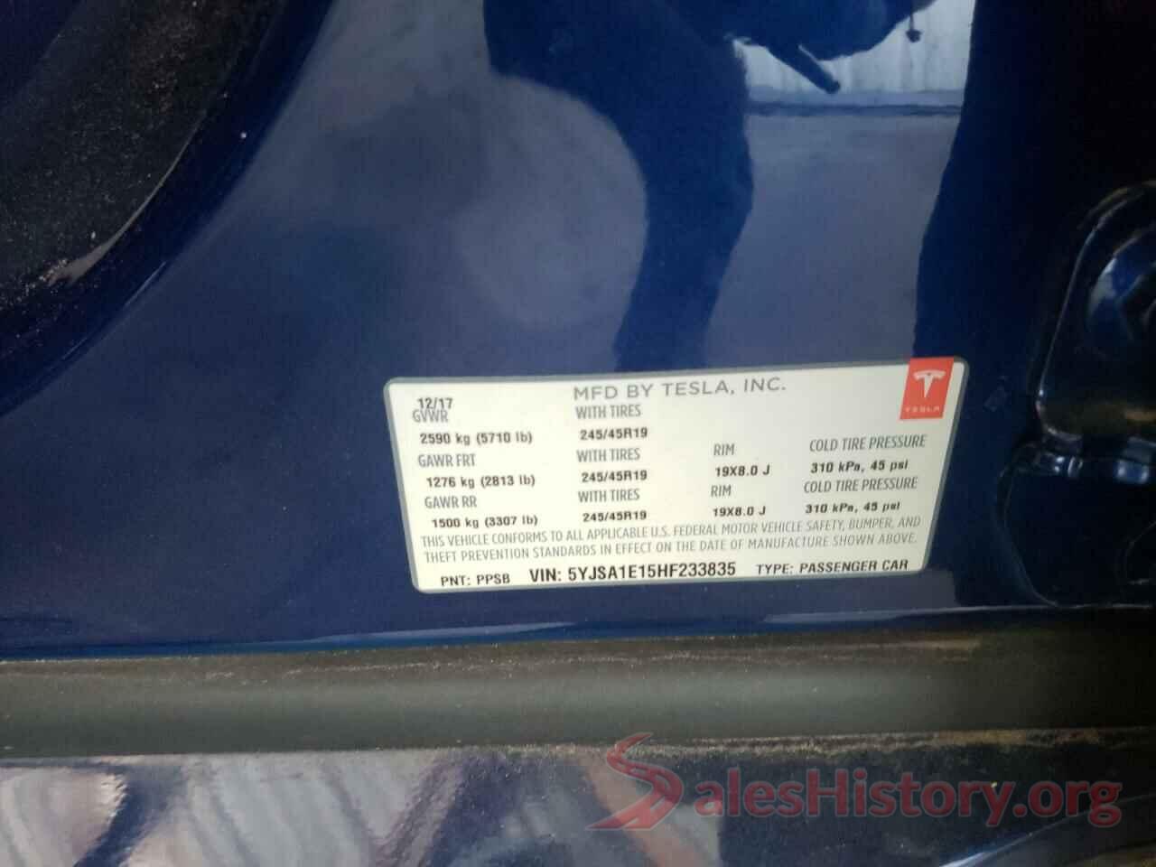 5YJSA1E15HF233835 2017 TESLA MODEL S