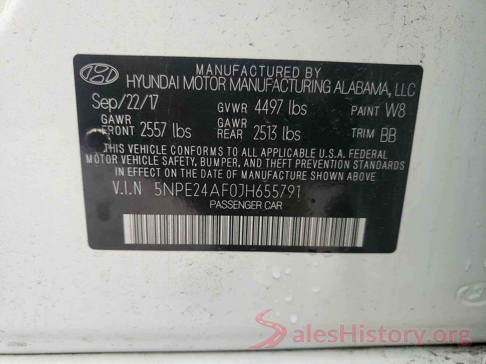 5NPE24AF0JH655791 2018 HYUNDAI SONATA