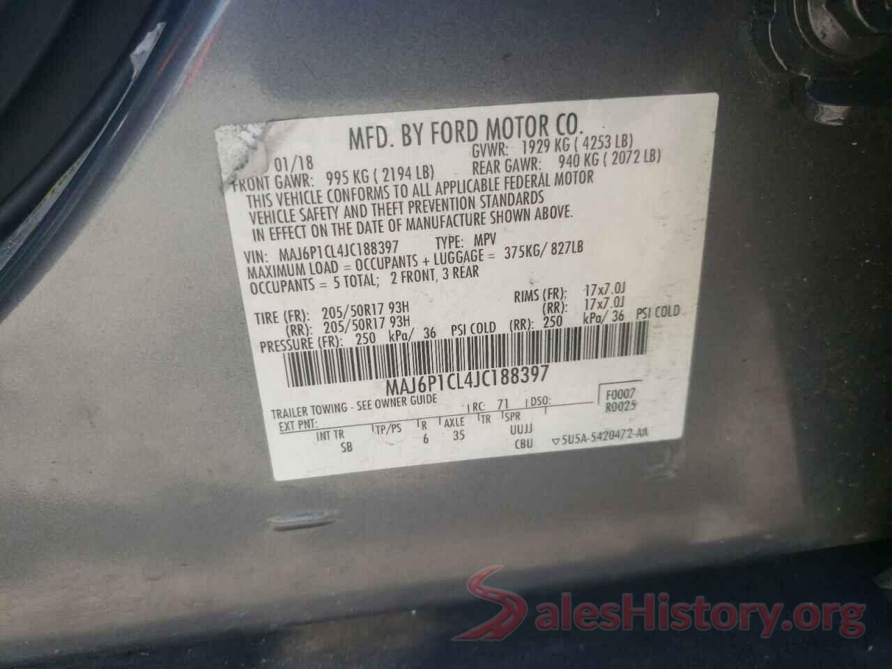 MAJ6P1CL4JC188397 2018 FORD ECOSPORT