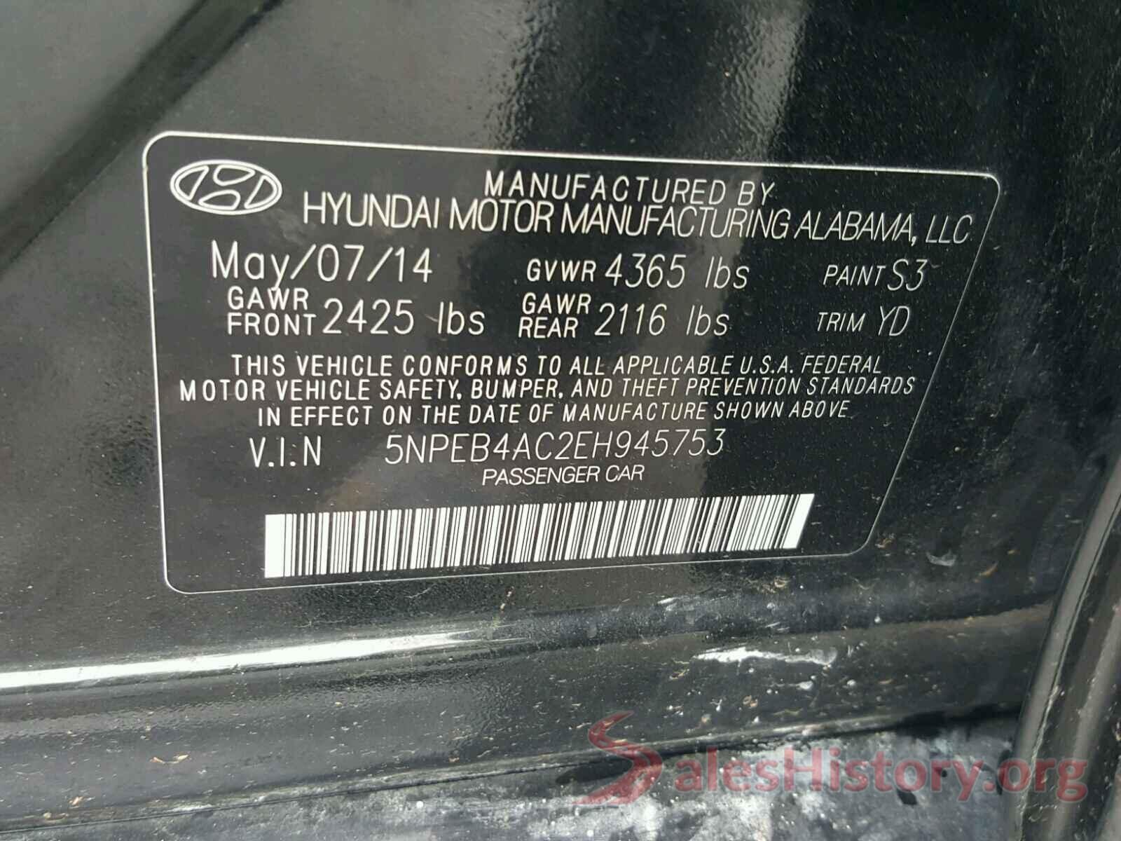 5NPEB4AC2EH945753 2014 HYUNDAI SONATA