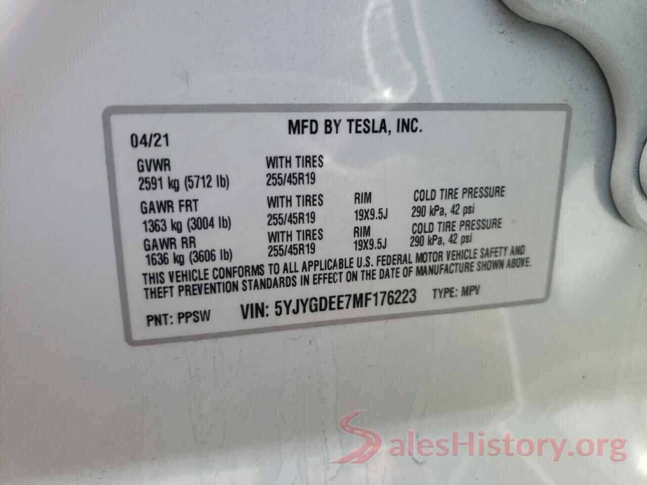 5YJYGDEE7MF176223 2021 TESLA MODEL Y