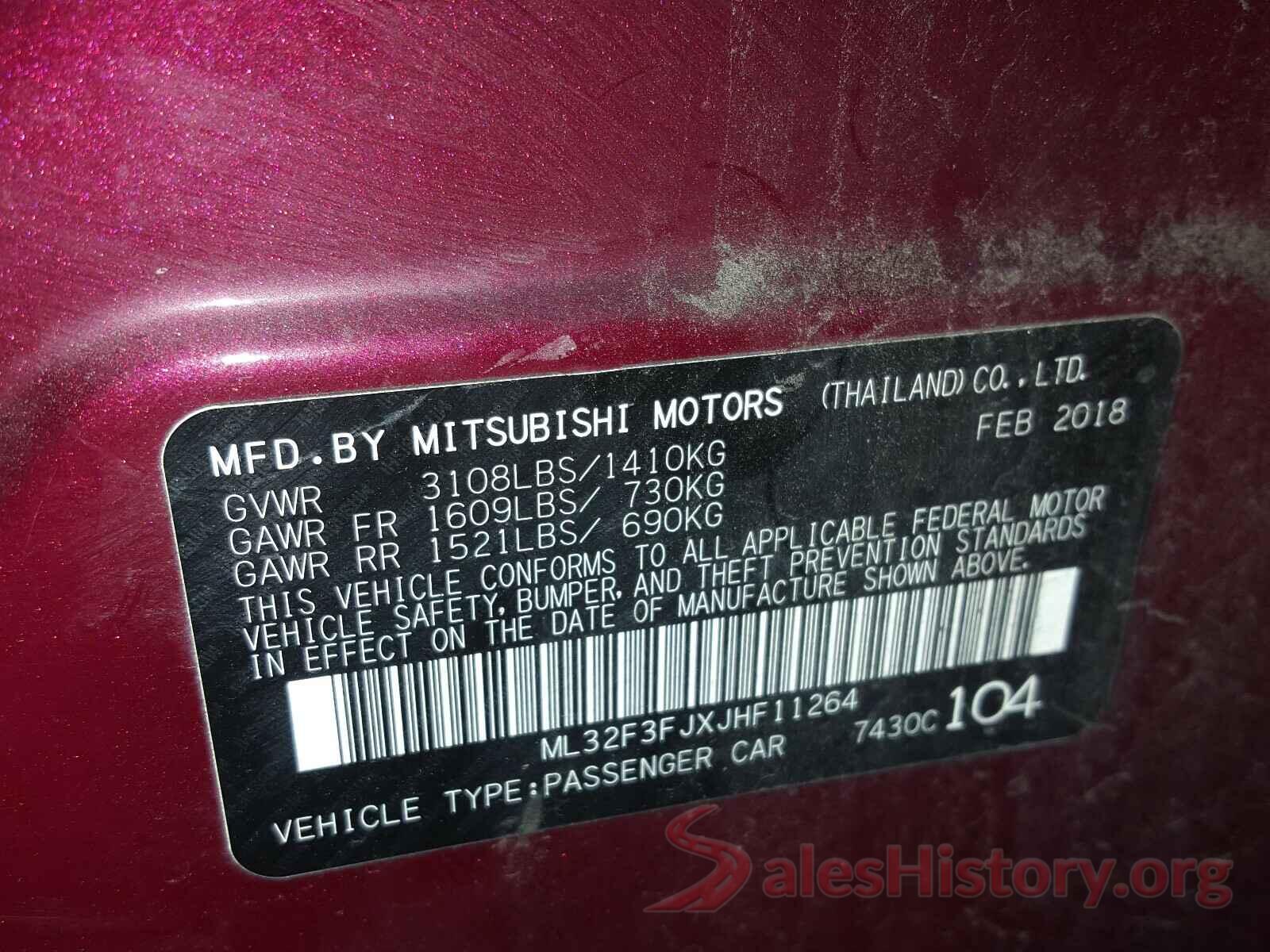 ML32F3FJXJHF11264 2018 MITSUBISHI MIRAGE