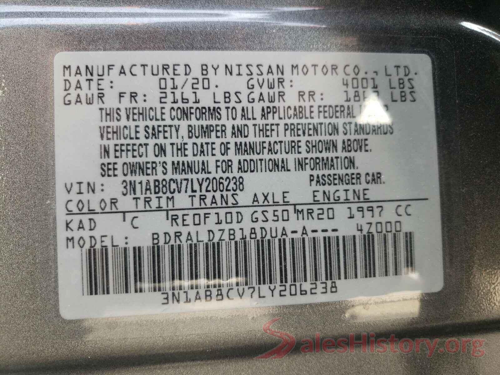 3N1AB8CV7LY206238 2020 NISSAN SENTRA