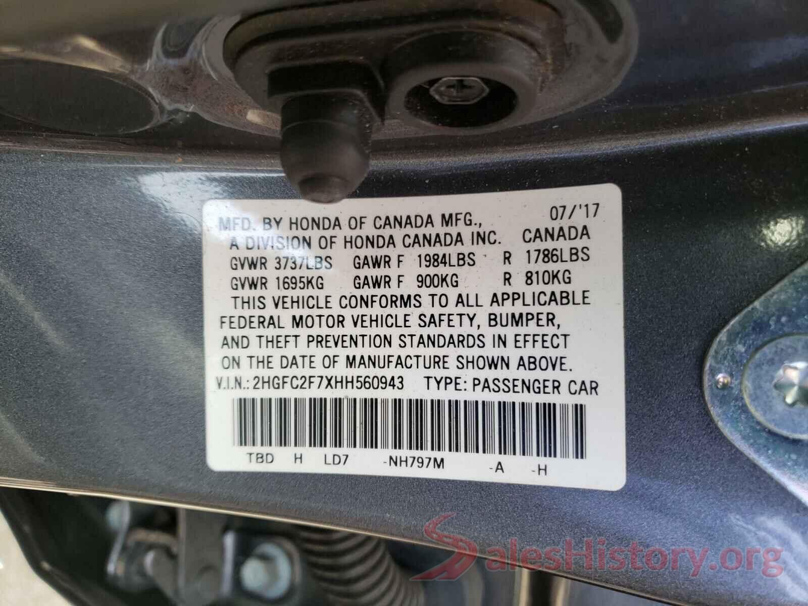 2HGFC2F7XHH560943 2017 HONDA CIVIC