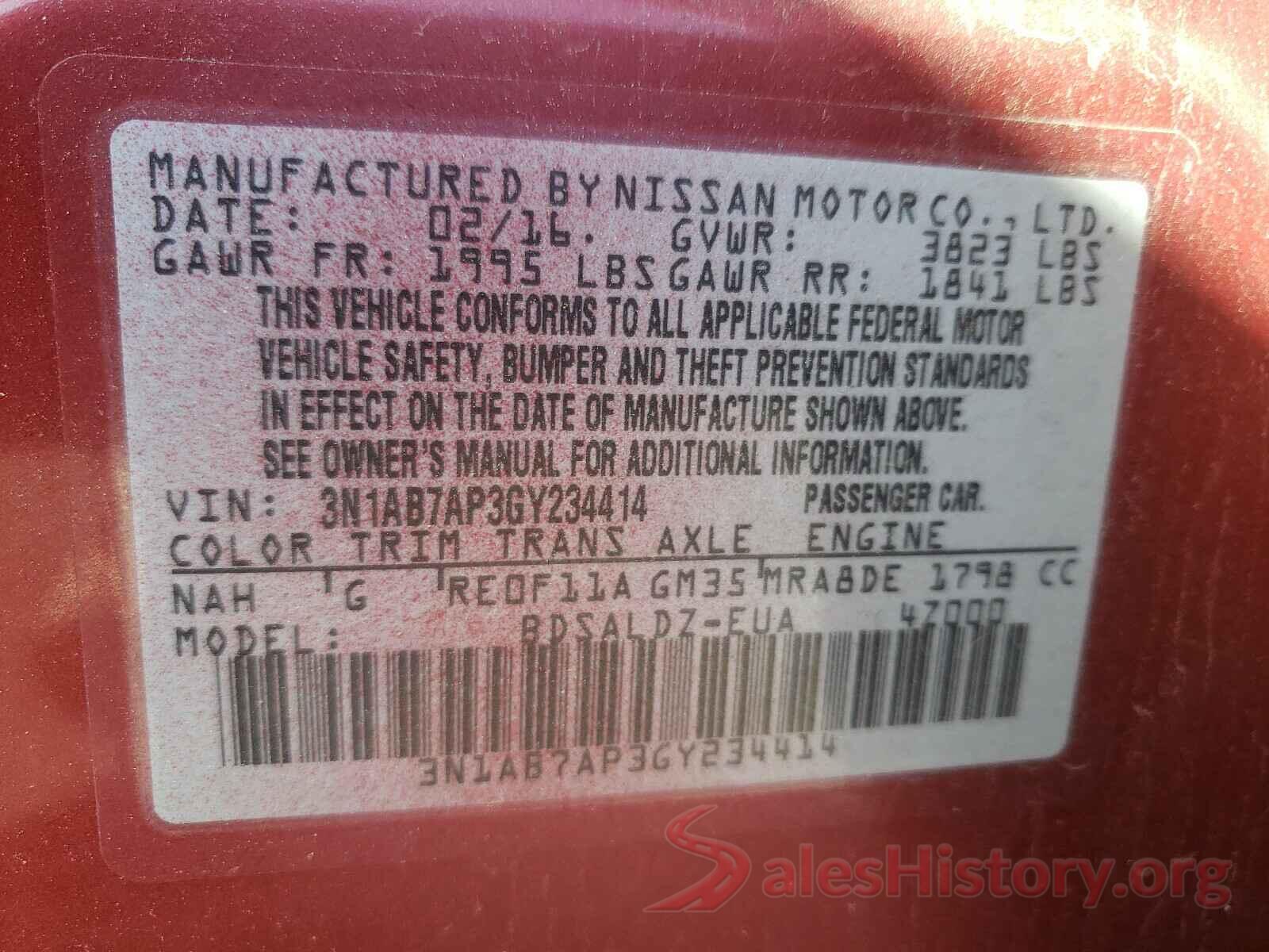 3N1AB7AP3GY234414 2016 NISSAN SENTRA