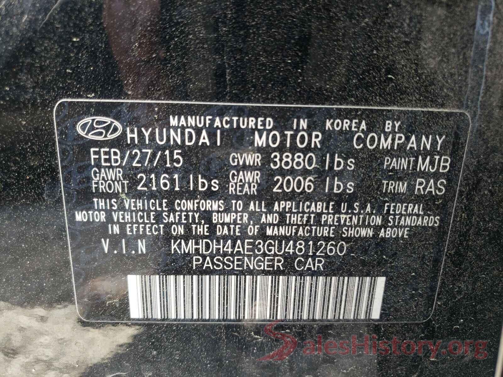 KMHDH4AE3GU481260 2016 HYUNDAI ELANTRA