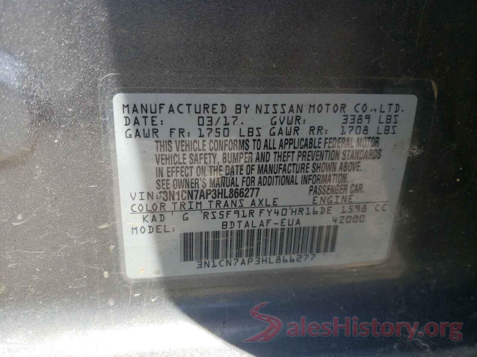 3N1CN7AP3HL866277 2017 NISSAN VERSA