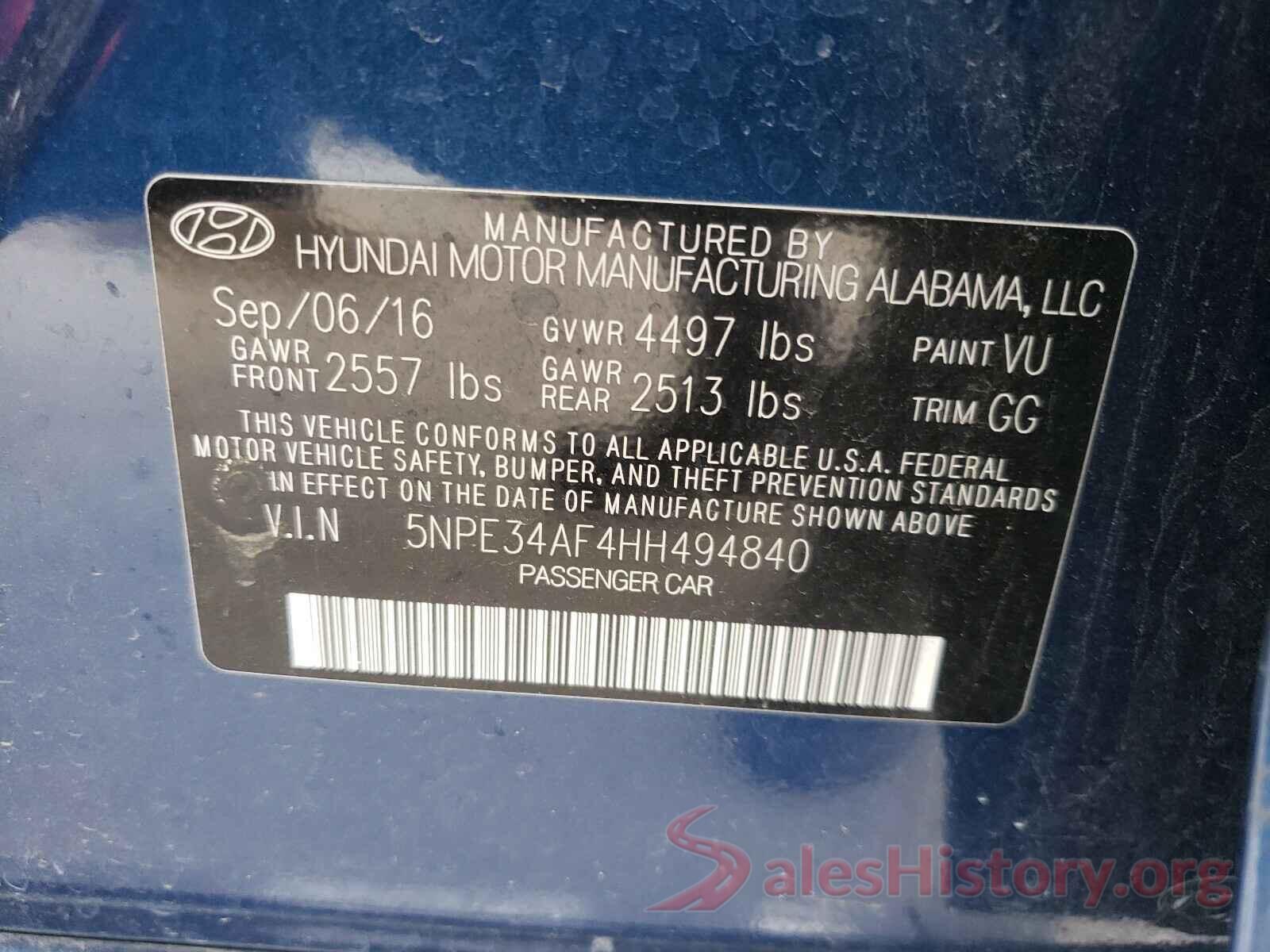 5NPE34AF4HH494840 2017 HYUNDAI SONATA