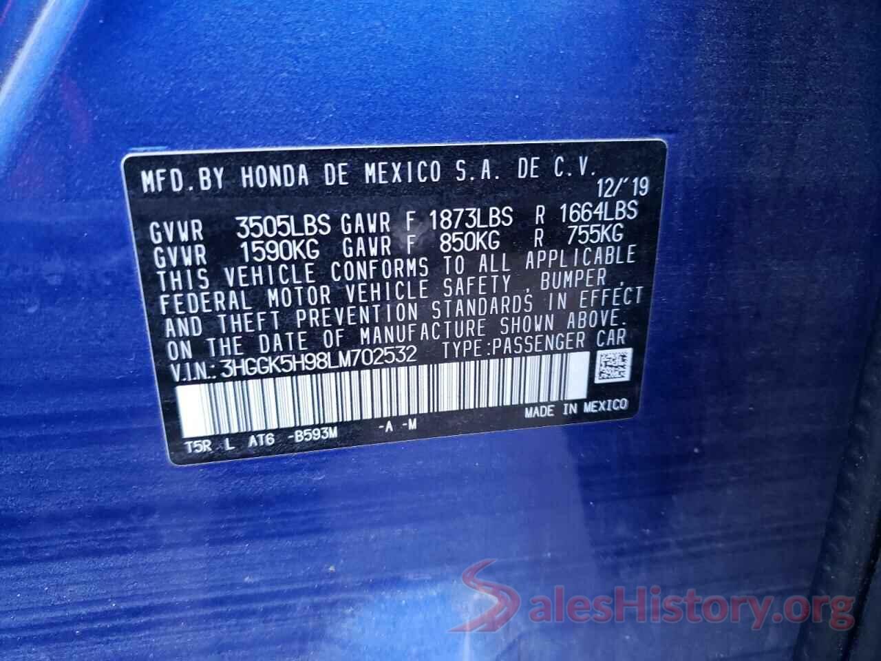 3HGGK5H98LM702532 2020 HONDA FIT