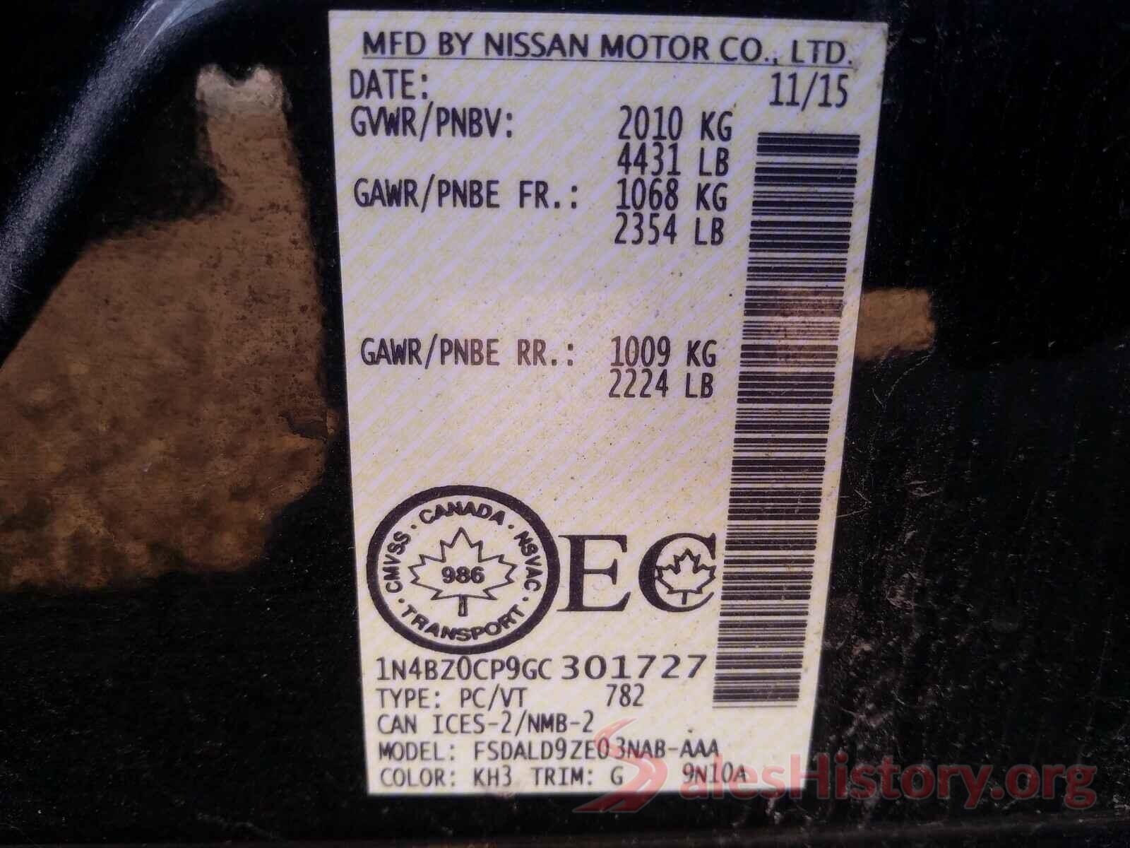 1N4BZ0CP9GC301727 2016 NISSAN LEAF