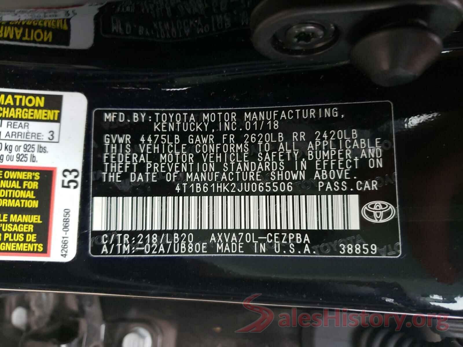 4T1B61HK2JU065506 2018 TOYOTA CAMRY