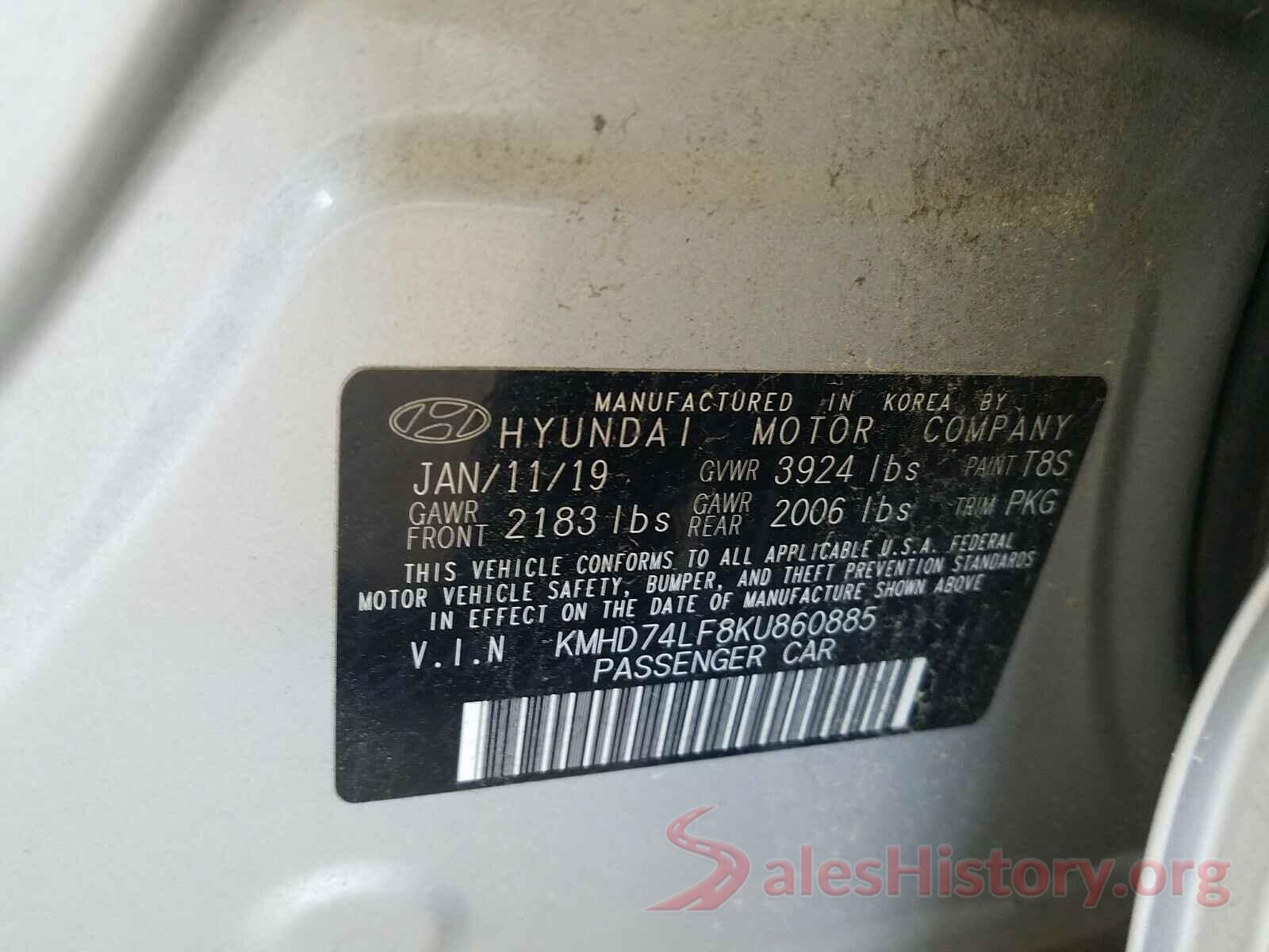 KMHD74LF8KU860885 2019 HYUNDAI ELANTRA