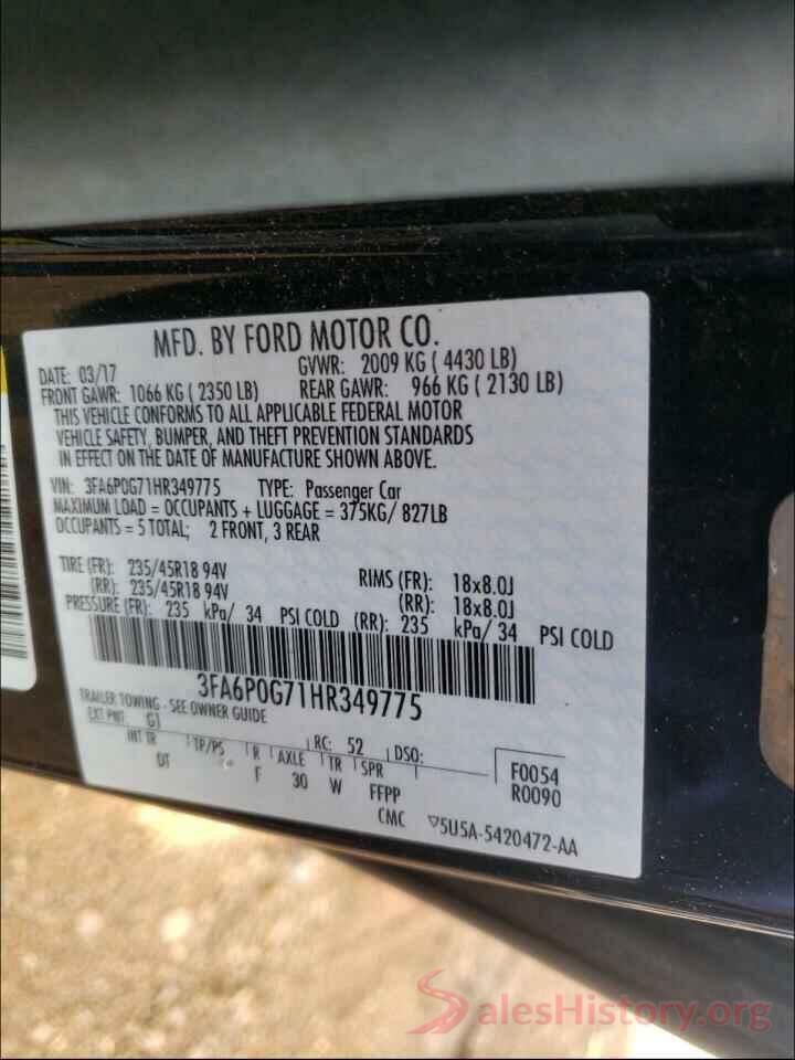 3FA6P0G71HR349775 2017 FORD FUSION