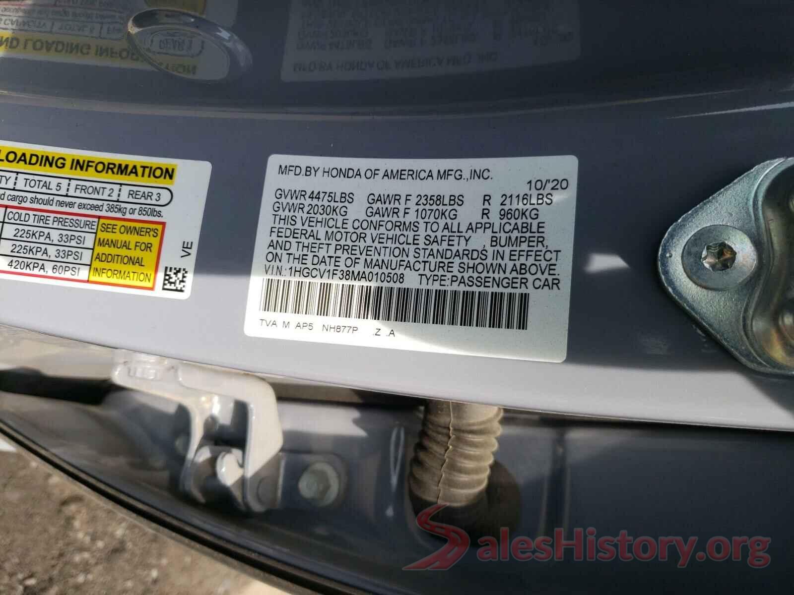 1HGCV1F38MA010508 2021 HONDA ACCORD