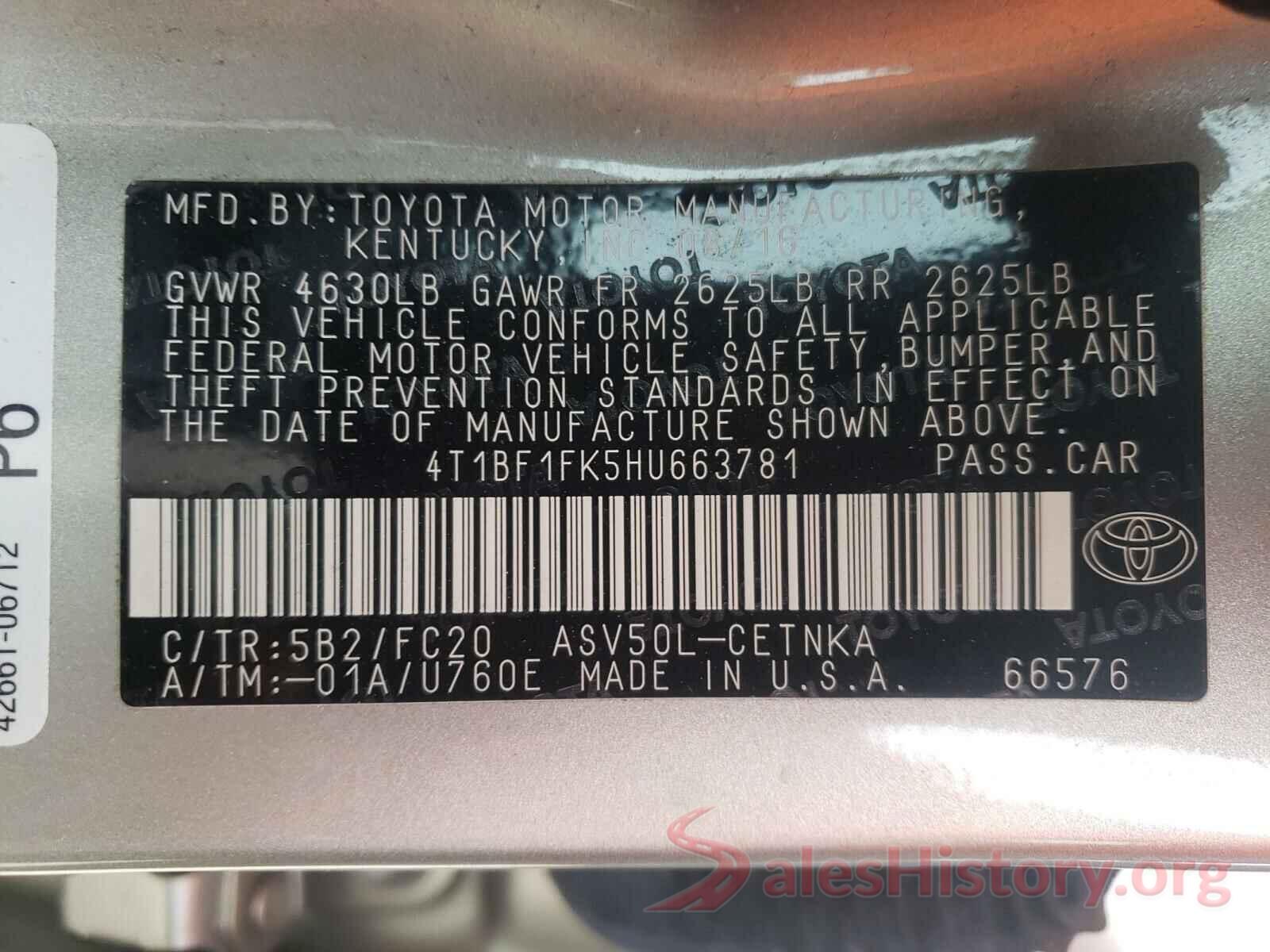 4T1BF1FK5HU663781 2017 TOYOTA CAMRY