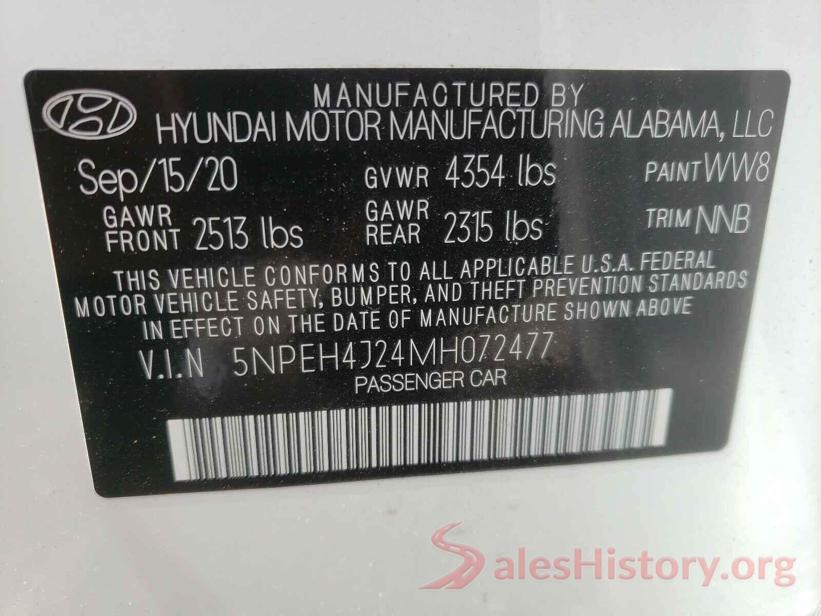 5NPEH4J24MH072477 2021 HYUNDAI SONATA