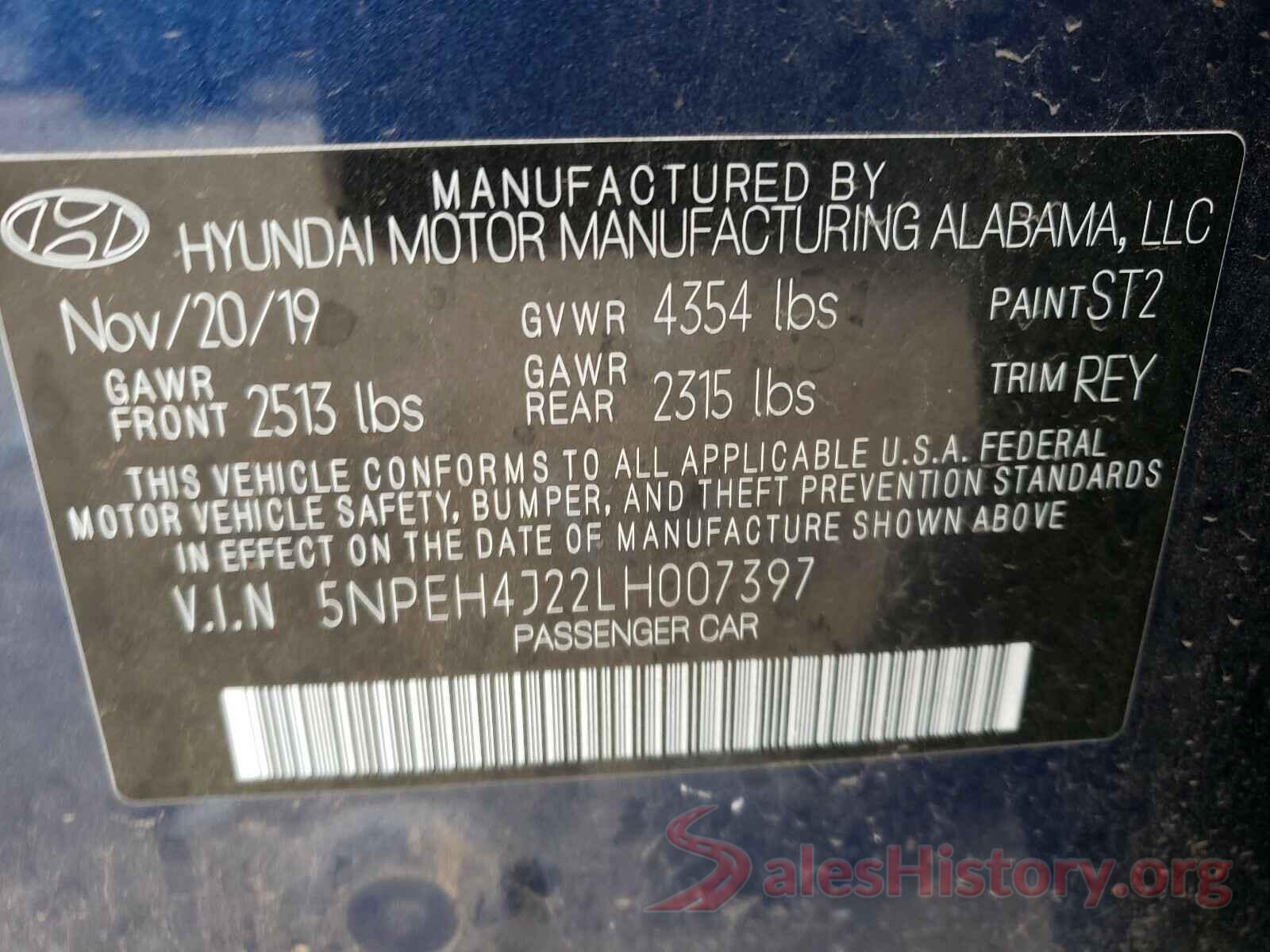 5NPEH4J22LH007397 2020 HYUNDAI SONATA