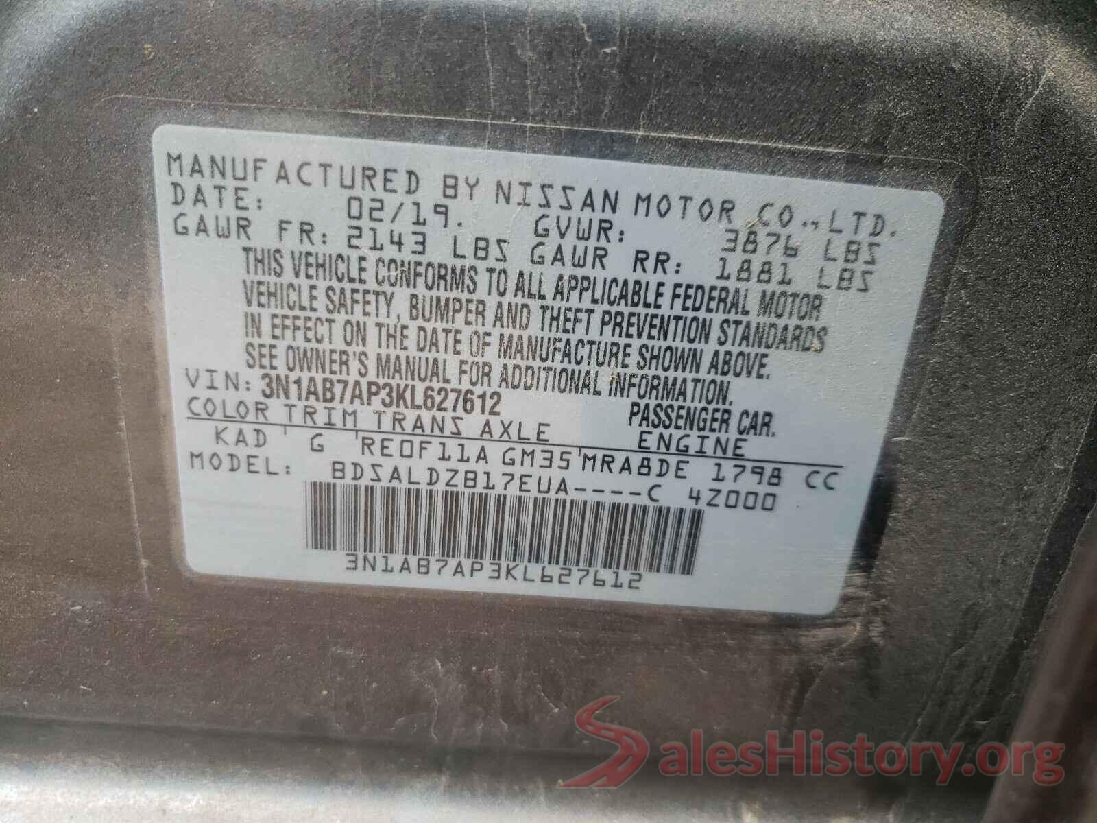 3N1AB7AP3KL627612 2019 NISSAN SENTRA