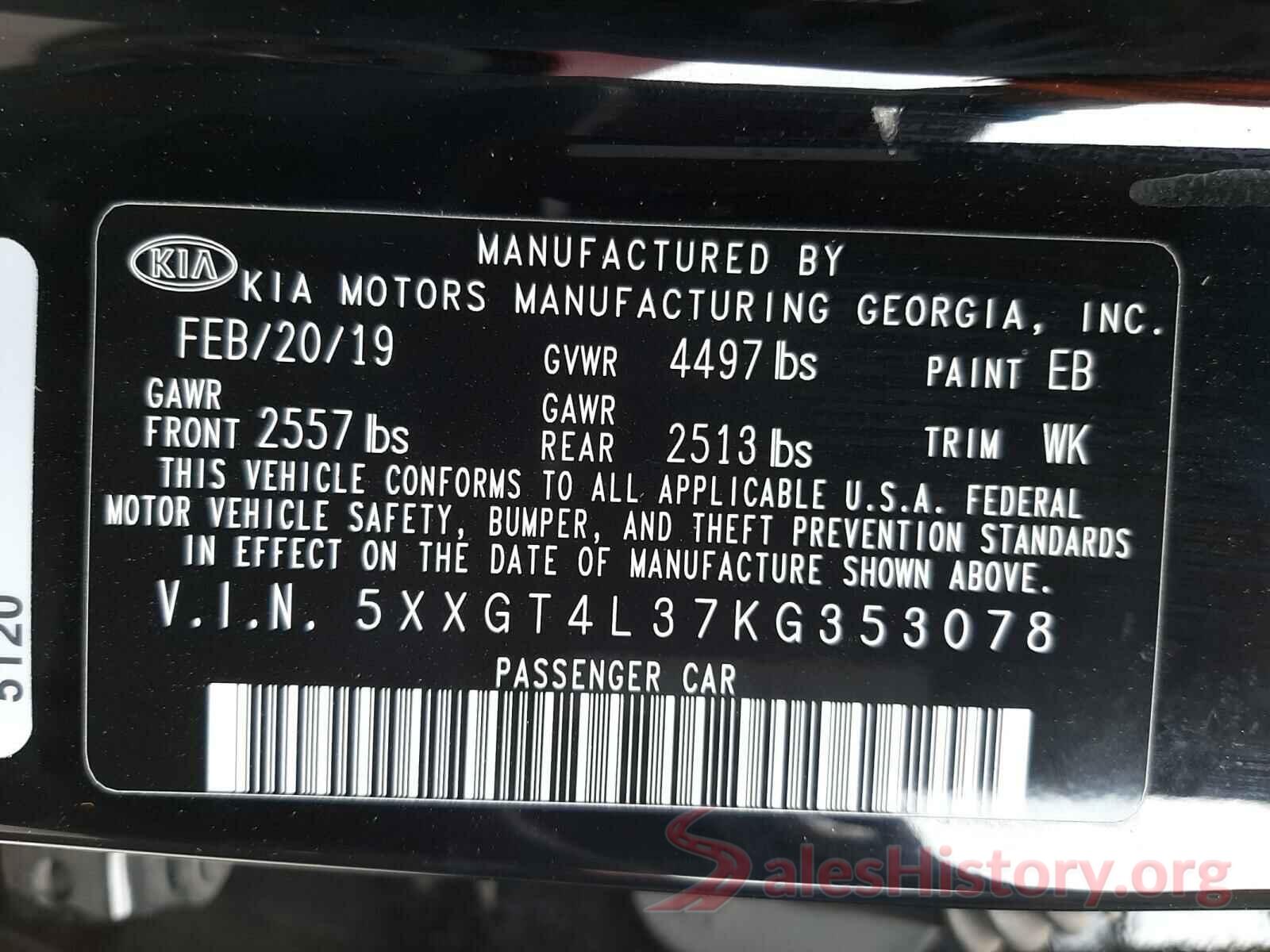 5XXGT4L37KG353078 2019 KIA OPTIMA