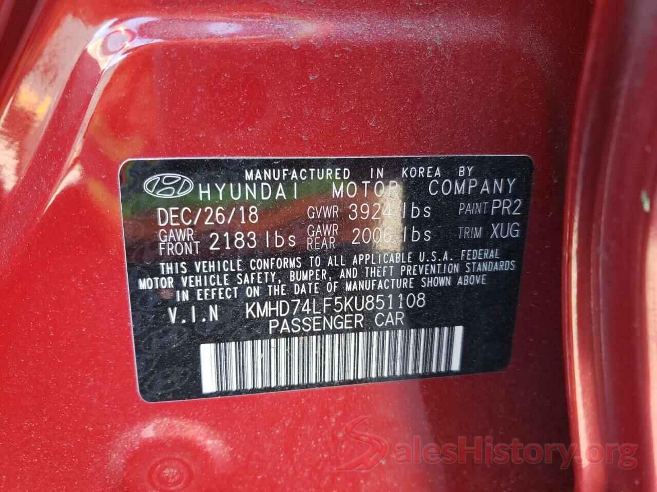 KMHD74LF5KU851108 2019 HYUNDAI ELANTRA