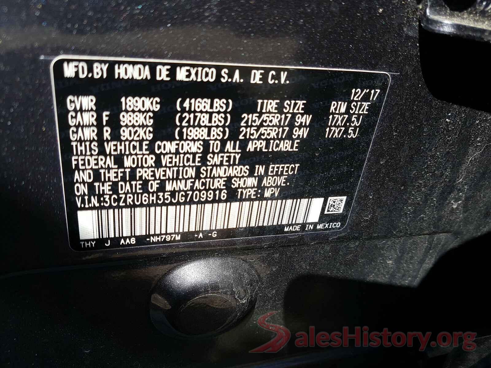 3CZRU6H35JG709916 2018 HONDA HR-V