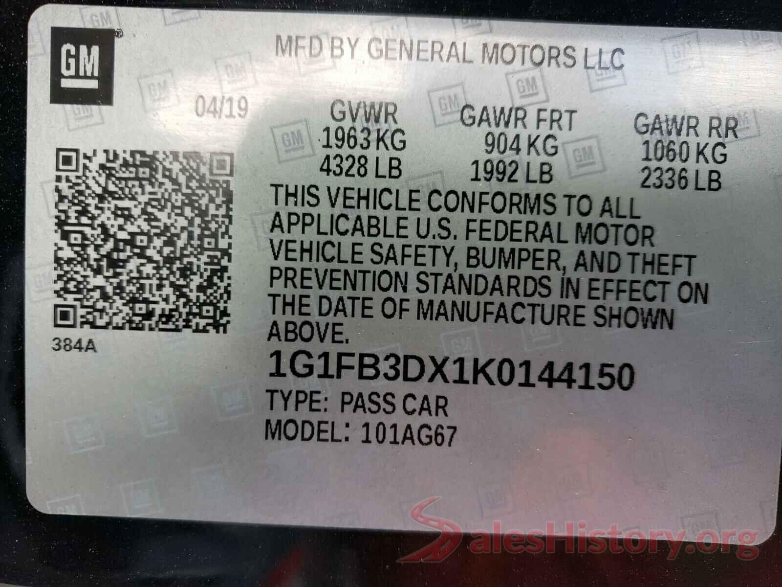 1G1FB3DX1K0144150 2019 CHEVROLET CAMARO