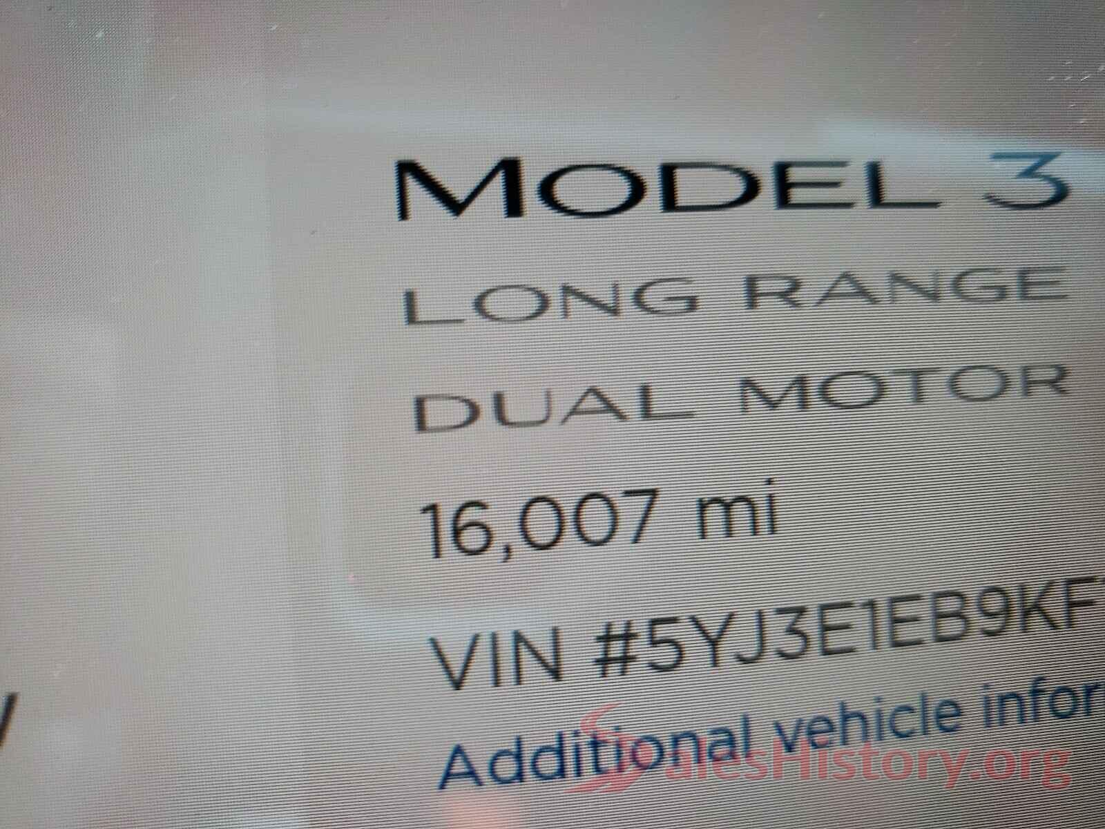 5YJ3E1EB9KF191808 2019 TESLA MODEL 3