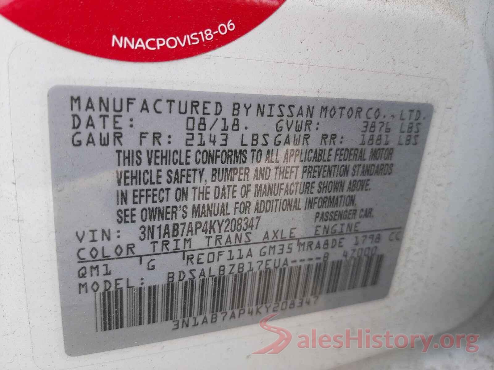 3N1AB7AP4KY208347 2019 NISSAN SENTRA