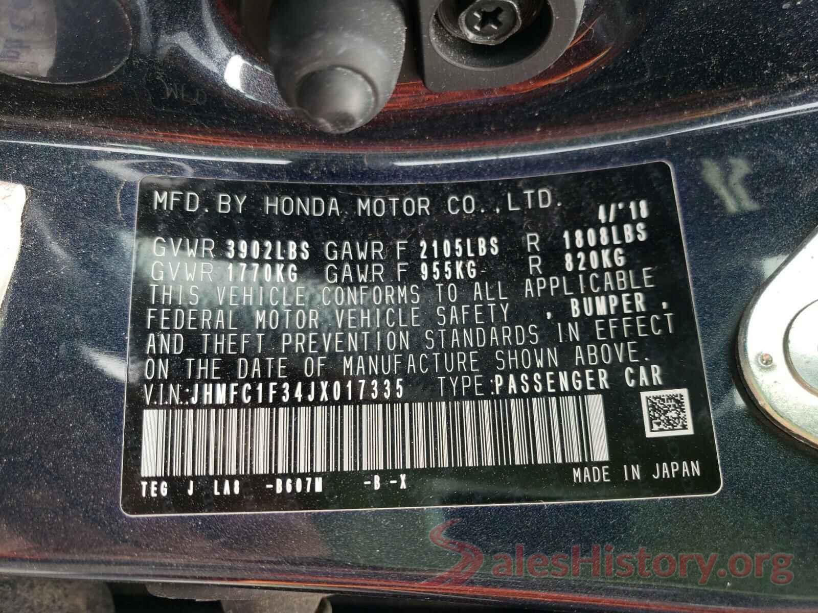 JHMFC1F34JX017335 2018 HONDA CIVIC