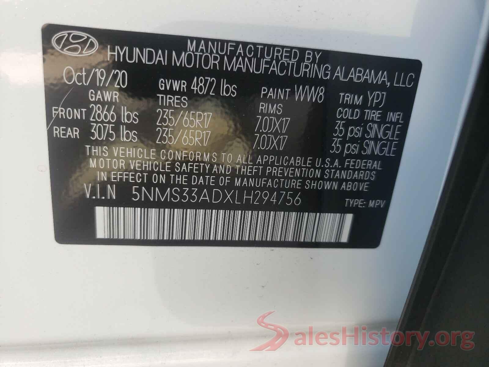 5NMS33ADXLH294756 2020 HYUNDAI SANTA FE