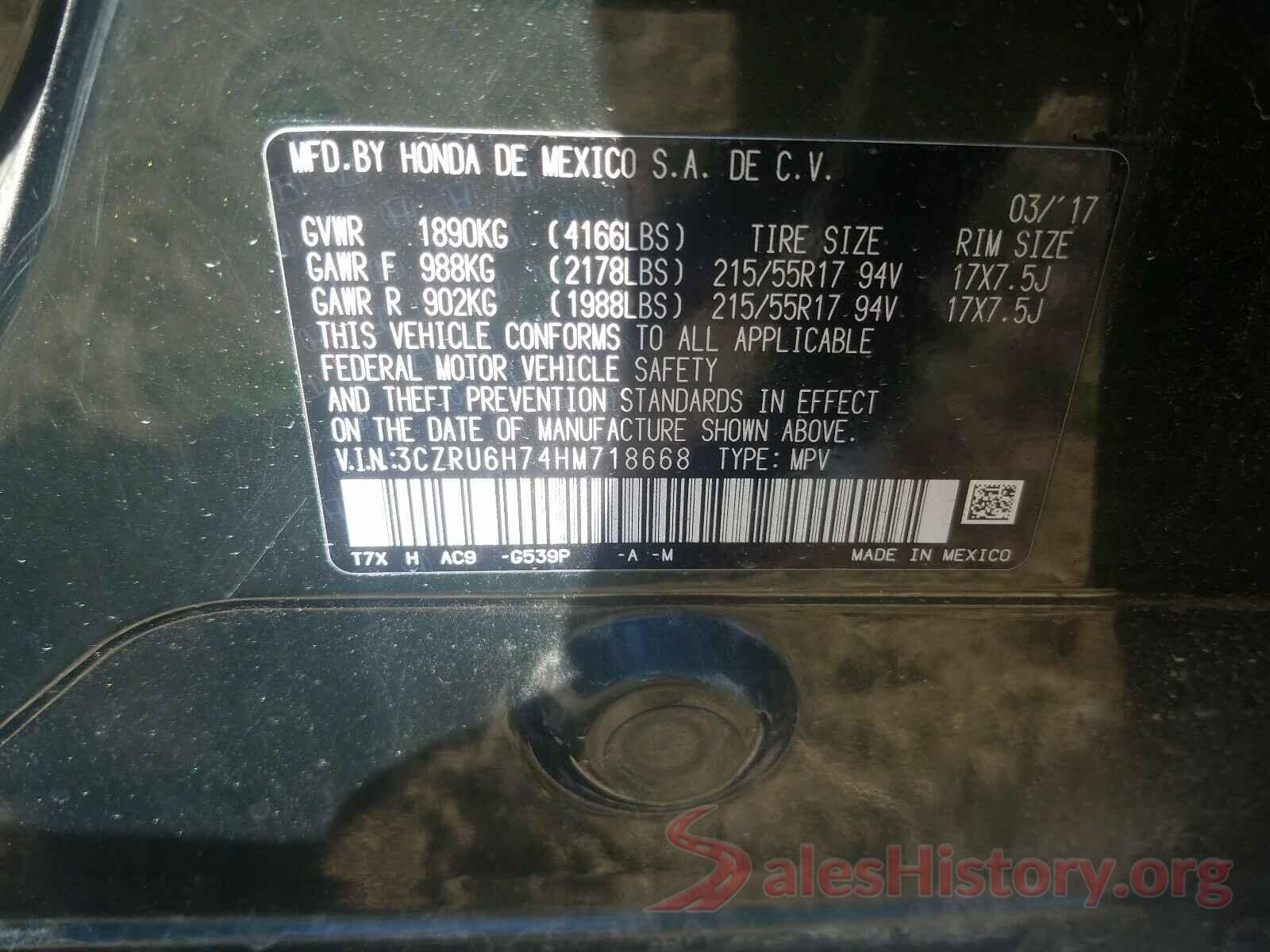 3CZRU6H74HM718668 2017 HONDA HR-V