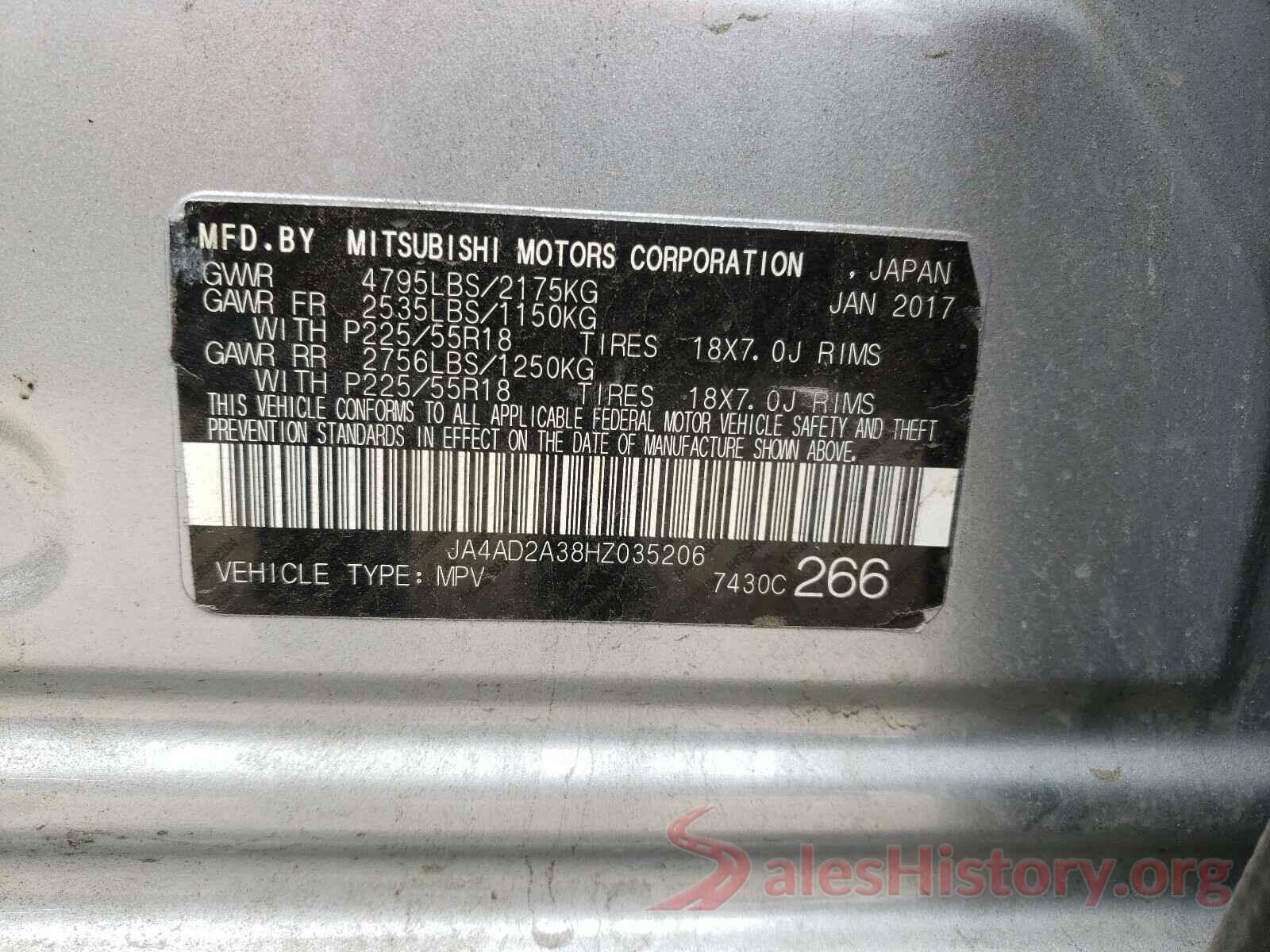 JA4AD2A38HZ035206 2017 MITSUBISHI OUTLANDER