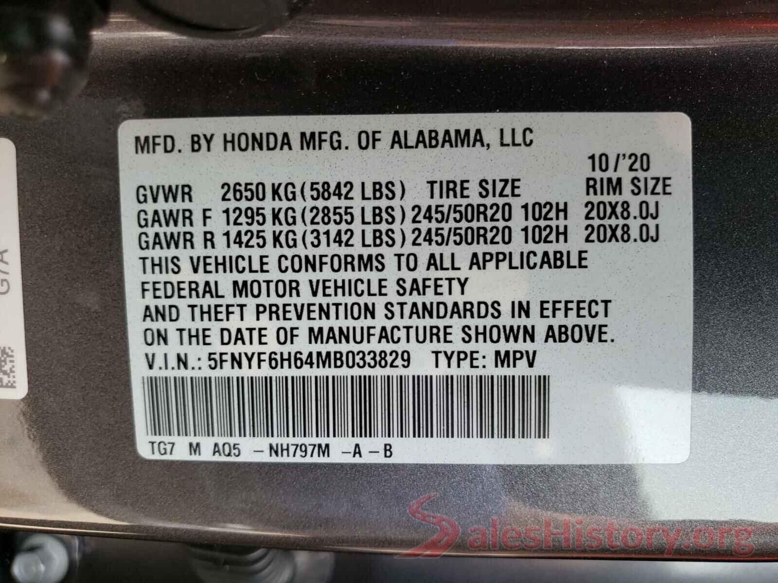 5FNYF6H64MB033829 2021 HONDA PILOT